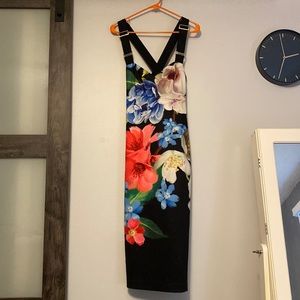 Ted Baker London black floral adjustable strap midi dress